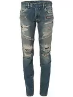 balmain slim-fit biker jeans fashion hole blue
